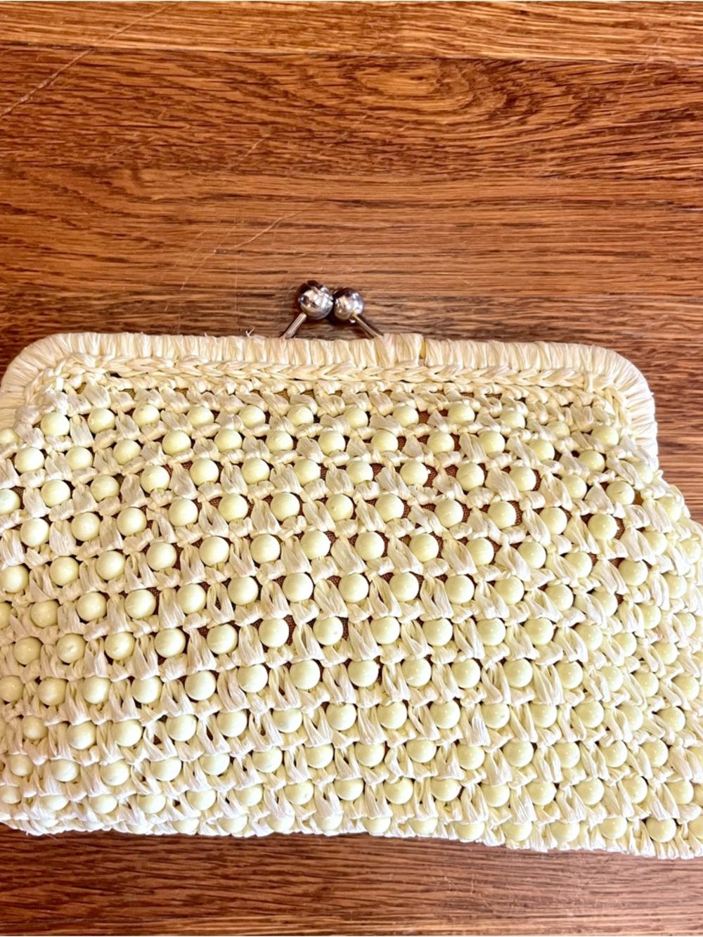 Vtg Walborg beaded raffia purse clutch 60s Yellow evening Italy